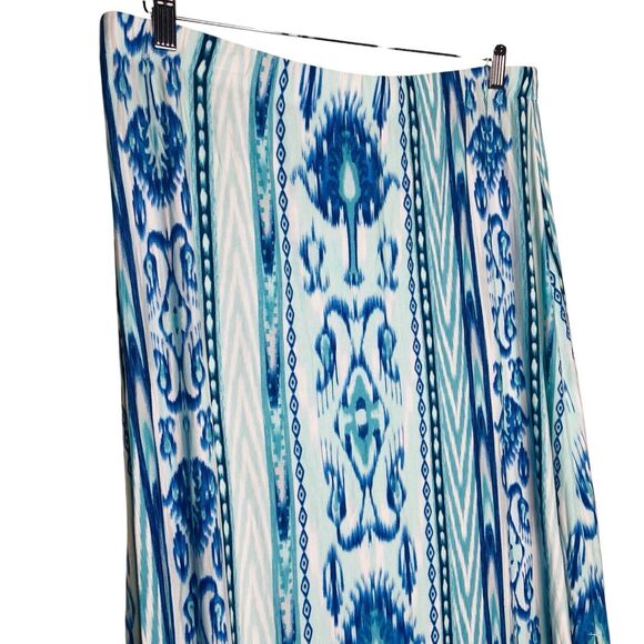 Chico’s Maxi Skirt Size 12/14 Abstract Boho Festival Stretch Blue Hippie Slits - Picture 5 of 8